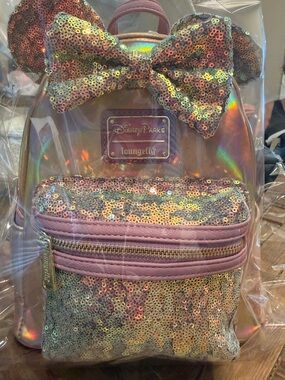 Loungefly Iridescent Pink Sequin Minnie Ear Mini Backpack
